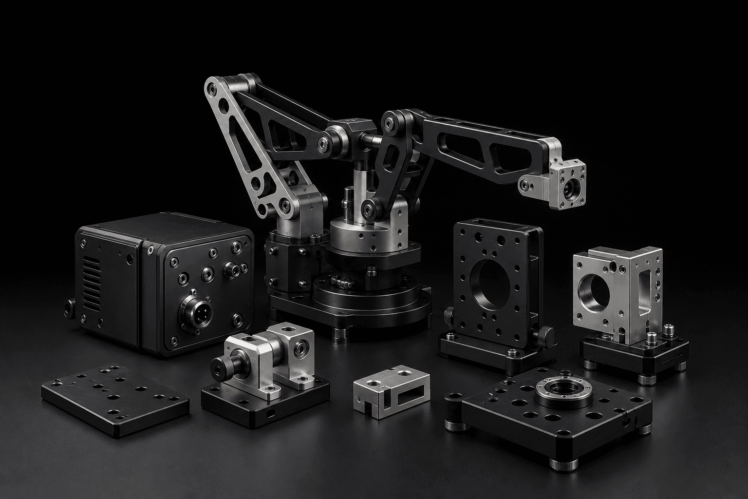 Representative visualization of anonymous university engineering prototype components arranged as an engineering demonstrator.