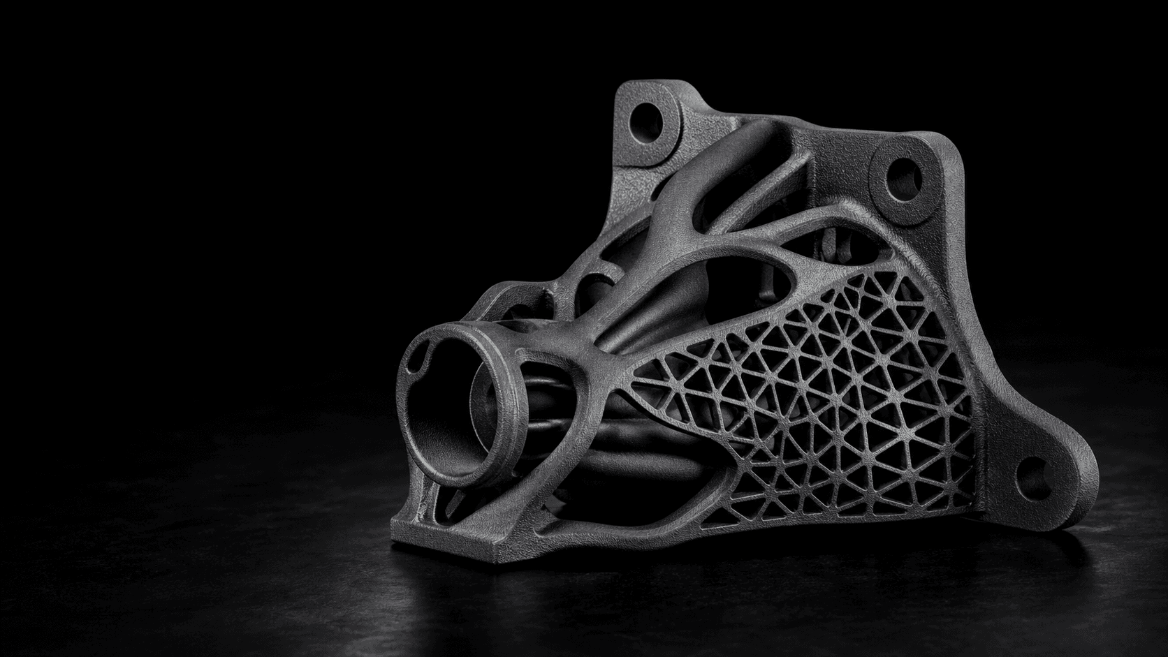 Conceptual CGI render of a complex additively manufactured engineering component with an internal lattice